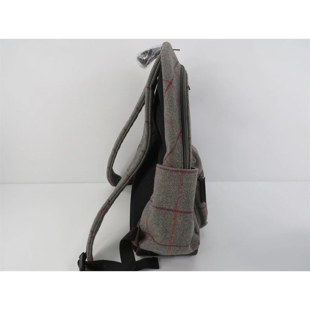 Baekgaard Clark Backpack Full-Size Plaid Flannel Leather Trim‎ Laptop Bag NWT